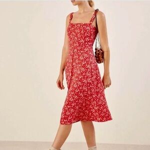 Reformation Persimmon Dress in Merci Red Floral